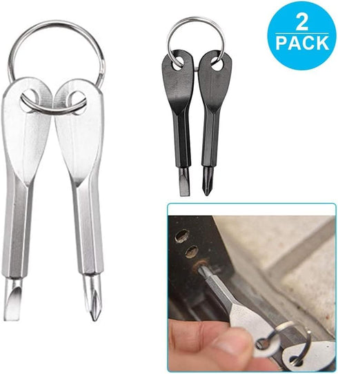 ZYL 4PCS Mini Pocket Screwdriver Set - Keychain Outdoor Tool Kit Stainless Steel Black & Silver