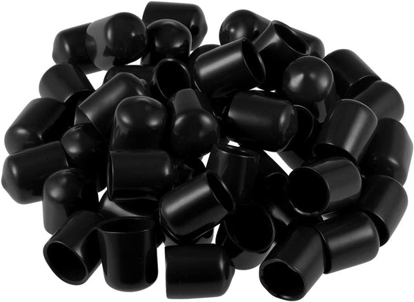 uxcell 50pcs Black Rubber End Caps, 14mm ID Vinyl Round Tube Bolt Cap Cover Screw Thread Protectors
