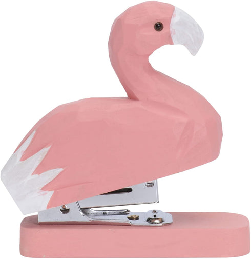 Flamingo Animal Desktop Stapler, Mini Office Supplies, Wood Carving Accessories for Girls' Stationery