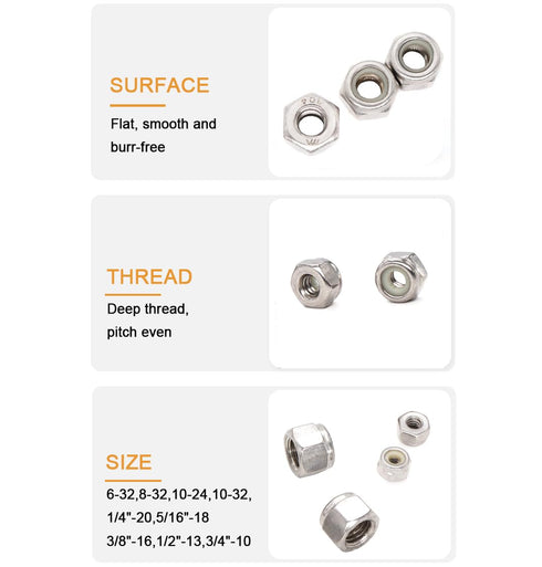 binifiMux 50pcs 1/4-20 Inch 304 1/4" Nylon Inserted Self Locking Nuts - Stainless Steel, Nylock Nuts for Furniture