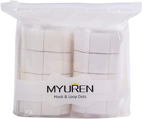 White Self Adhesive Dots 500pcs (250 Pairs) - 1" Diameter Square Hook and Loop Dots for School, Office