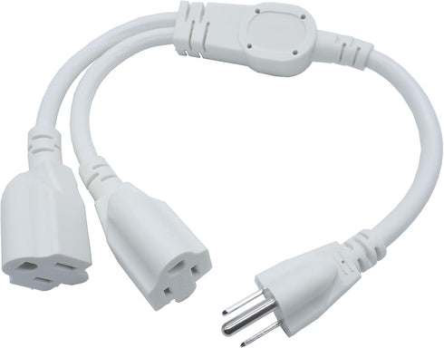 3 Prong Extension Cord Splitter, Indoor Outdoor 1.5 FT Power Cord Splitter 1 to 2, White
