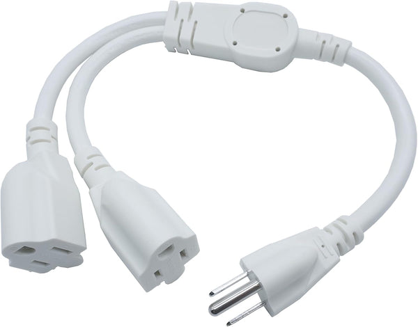 3 Prong Extension Cord Splitter, Indoor Outdoor 1.5 FT Power Cord Splitter 1 to 2, White