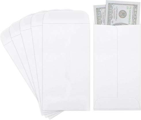 ValBox 3.5x6.5 Money Envelopes, White Kraft #7 Coin Envelopes, Gummed Flap for Cash, Budgeting (Pack of 100)