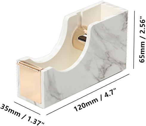 MEI YI TIAN White Marble Texture Desktop Adhesive Tape Dispenser - Gold Tone Metal Core Holder