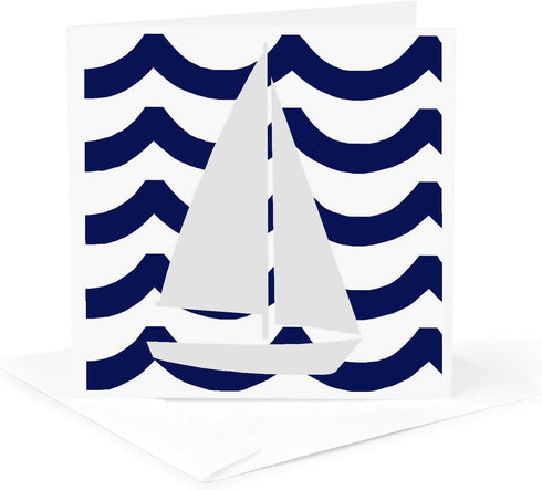 Sailboat 6 Pack Greeting Cards - White Toy On Blue Waves - - Dcor II