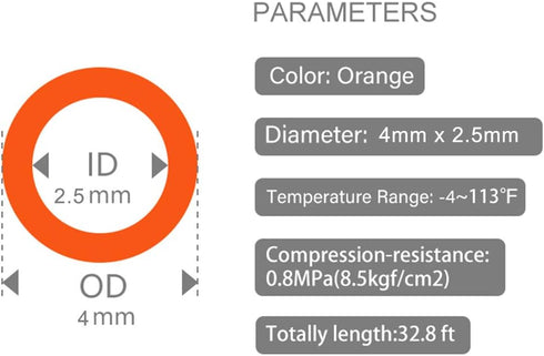 Quickun Pneumatic Tubing 4mm x 2.5mm PU Polyurethane Tube Air Hose Line for Air Compressor Fitting or Fluid Transfer (Orange 32.8ft/10Meters) by Quickun