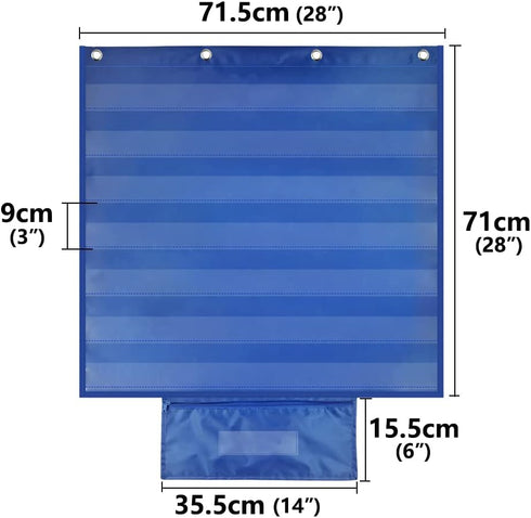 Mewise Standard Pocket Chart Plus Small Storage Bag for Classroom & Homeschool Teaching Supplies,Durable Pocket Chart for Sight Words,Daily Schedule,Sentence Strips, Class Activities (Blue) by Mewise