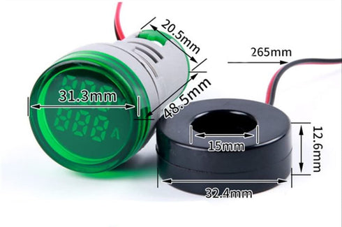 3pcs AC Current and Voltage Indicator with Two-Digit Display, 22mm Round Head LED Measuring Instrument