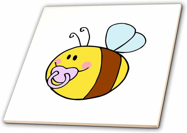 3dRose Cute bee with Pacifier in Mouth 8 Inch Ceramic Tile
