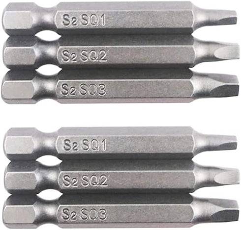 Fixinus 6 Pieces Square Screwdriver Bits, 1/4 inch Hex Shank S2 Steel Magnetic Bit Set, 50mm Length