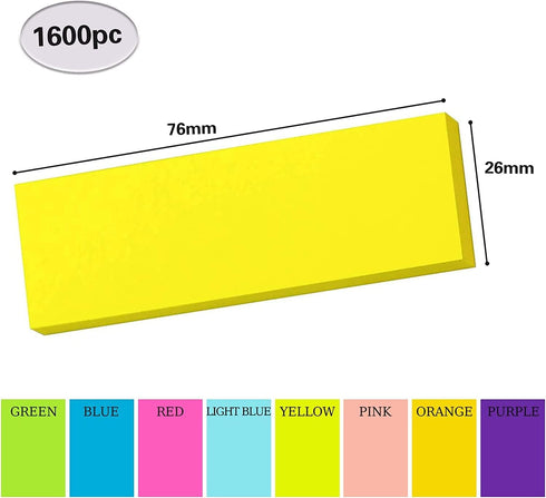 Sticky Notes, 1600 Sheets 1 x 3 in Self Sticky Notes Pad Colour Sticky Notes Super Sticky Notes Pad for Office Home School Meeting(8 Colors)