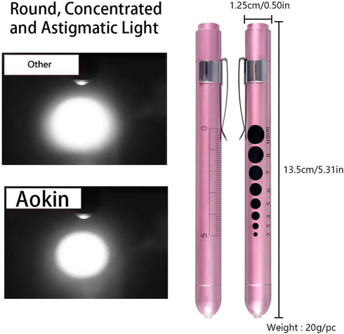Aokin Medical Pen Light for Nurse Doctor, Reusable LED Flashlight with Pupil Gauge and Ruler, White Light