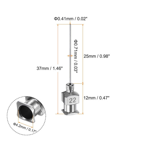 HARFINGTON 12pcs 22Gauge Stainless Steel Dispensing Needles, 1" All Metal Blunt Tips Luer Lock for Thick Liquids, Ink,
