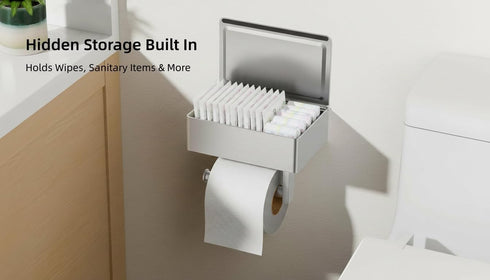 Commercial(1, FORIOUS Toilet Paper Holder with Shelf, Sanitary Napkin Receptacle Tampon Holder, Wall Mount Toilet Paper