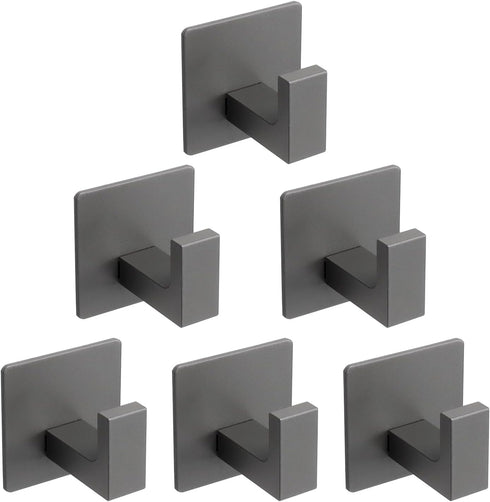 Bath Towel Hooks, 6 Pack Self Adhesive Square Coat Hooks, Heavy Duty Stainless Steel Wall Hooks for Bathroom