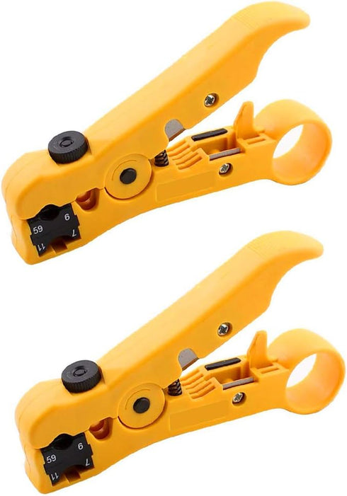 Universal Coaxial Cable Stripper Cutter Tool, 2 Pack for Flat/Round UTP Cat5 Cat6 Coax RG59/RG6/7/11