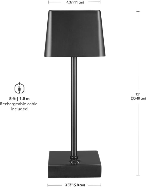 12" Dimmable, Globe Electric Cordless Portable Outdoor Solar Operated LED Table Lamp, Matte Black, Rechargeable