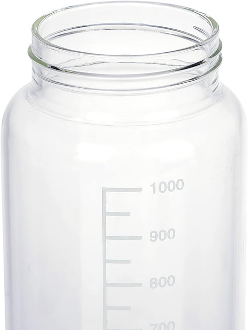 Moonetto 2 Pack 1000 mL Wide Mouth Graduated Round Borosilicate Glass Bottle with GL70 Blue Polypropylene Screw Cap