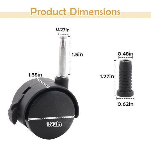 TWZKXC 8 Pack 2 Inch 360 Caster Wheels, Mini Crib Wheels, Small Rubber Casters with Brake Stem Casters Replacement