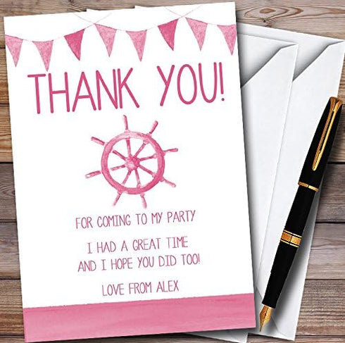 The Card Zoo Pink Bunting Nautical Beach Personalized Party Thank You Cards