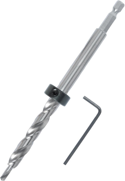 POWERTEC 71933-P2 1/4" Hex Shank Pocket Hole Drill Bit, Replacement Twist Step Drill Bit with Depth Stop Collar for Pocket Hole Jig System, Precision Drill Guide Woodworking Tools Accessories, 2 PK