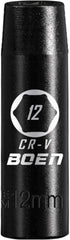 1/2" Drive Deep Impact Socket, 12mm Premium Metric Socket, 6 Point, Cr-V Steel