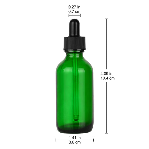 stonylab 4-Pack Glass Dropper Bottles with Inner Plug and Label for Essential Oils (60 ml, Green)
