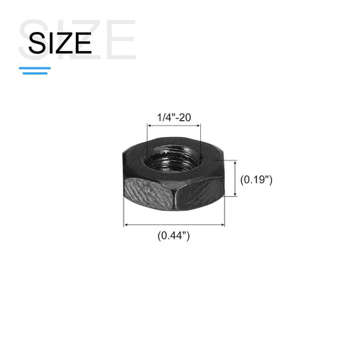 Hex Nuts (1/4"-20) 20Pcs, Carbon Steel Coarse Thread Black Oxide Hexagon Nut Hardware for DIY Home Repair