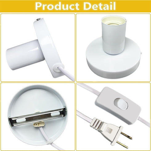 Industrial Table Lamp Base, E26 E27 Lamp Base Without Shade, Mini Short Desk Lamp Exposed Bulb Base in White
