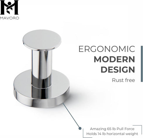 Mavoro Strong Magnetic Hooks, Set of 2, Heavy Duty Chrome Magnet Hooks with Neodymium 52 Rare Earth Magnets