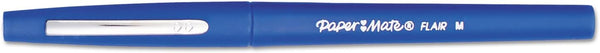 Paper Mate Flair Medium Felt Tip Stick Pen, Blue Ink, .7mm, Dozen