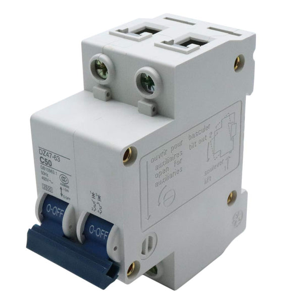 50 Amp Dual-Pole Circuit Breaker Switch, Din Rail Mounted, Household Appliance Circuit Security Protection