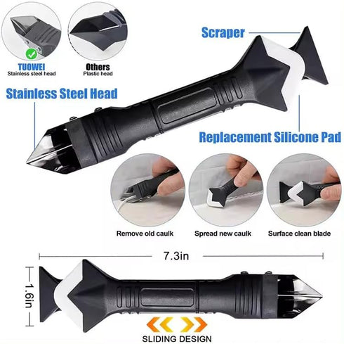 2 Pack 3-IN-1 Caulk Tool, for Removal and Application in Bathroom, Kitchen, and Window Sealing