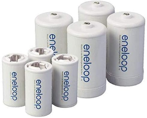 Eneloop Spacers, 4 C Size & 4 D Size for Ni-MH Rechargeable AA Battery Cells, Pack of 8