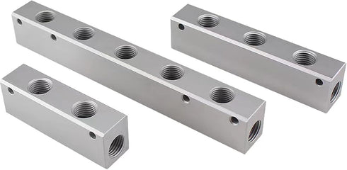 3 Way Pneumatic Manifold Air Distribution Block, G1/2 Supply Port, G1/4-Inch Output Port, Aluminum Alloy