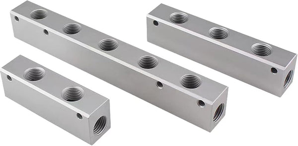 3 Way Pneumatic Manifold Air Distribution Block, G1/2 Supply Port, G1/4-Inch Output Port, Aluminum Alloy