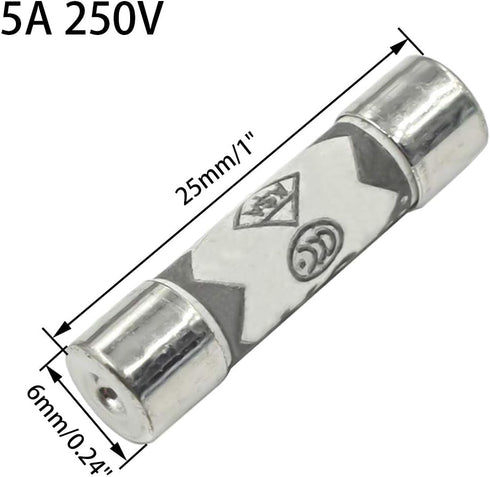 10Pcs 5A 250V Ceramic Fuse 6x25mm Fast Blow Tube for Power Strip, Experiment Circuit Appliance Repair