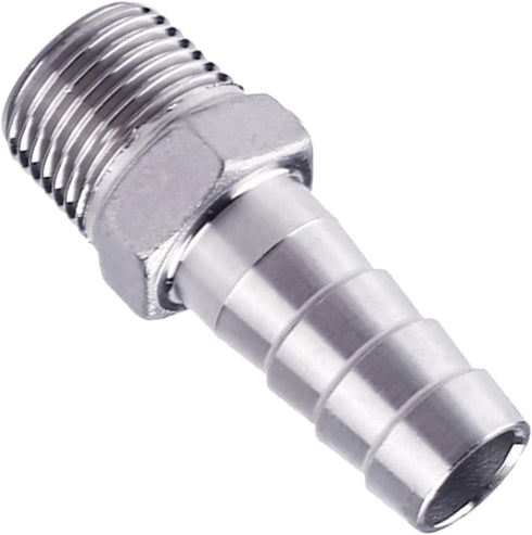 Stainless Steel 304 Hose Barb Fitting, 1-1/4" Barbed x 1-1/4" NPT Male Straight Adapter Connector, Pack of 2