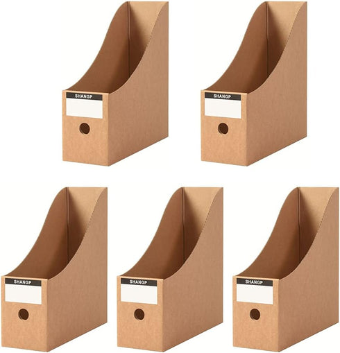 Foldable Desk File Holder Organizer - Sturdy Cardboard Magazine Storage Box with Blank Label Stickers for Home School