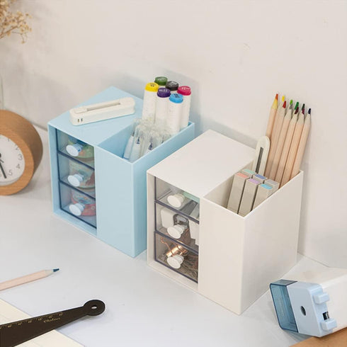 Multi-Functional Pen Holder, 5 Compartments Desk Organizer for School, Home Office, Art Supplies (White)
