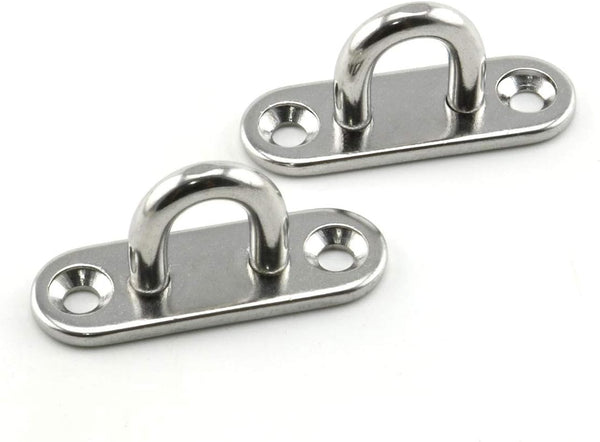 2-Pack M5 Strip Type Eye Plate with Enclosed Hook, 304 Stainless Steel Heavy Duty Ceiling & Wall Mount Hardware