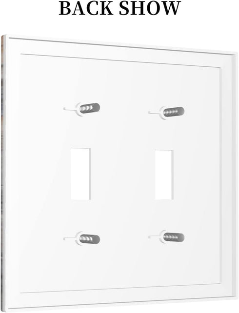 Wood Door 2 Gang Double Toggle Light Switch Cover, Decorative Electrical Faceplate for Home Living Room
