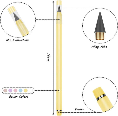 Infinity Pencil,7PCS Inkless Pencil Inkless Magic Pencil with Extra 7 Eraser Reusable Everlasting Pencil with 7 Replaceable Nibs for Writing Drawing Students Home Office School Supplies by OFFCUP