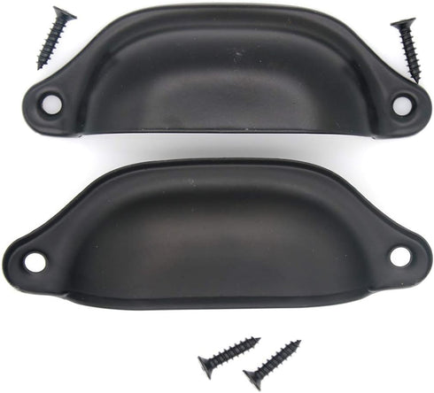 8 PCs Vintage Style Seashell Shaped Pulls, Cup Pulls with Black Finish - 3-17/64-in Length