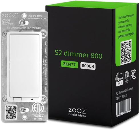 Zooz 800 Series Z-Wave Long Range S2 Dimmer Switch ZEN77, White, Simple 3-Way and 4-Way Solution, Z-Wave Hub Required