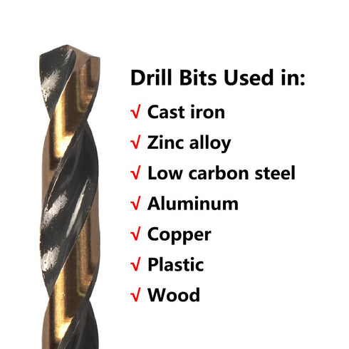 10PCS 1/4" Impact Drill Bit Set, Hex Drill Bits, Black Gold HSS Quick Change Impact Driver Set for Wood, Plastic