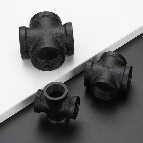 1" Black Pipe Fittings 4-Way Cross Fitting, Home Expert 10 Pack Malleable Cast Iron Connector for Industrial Pipe