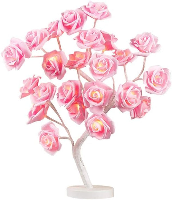 LenoRis Table Lamp Rose Flower Desk Tree Lamp with 24 Warm White LED