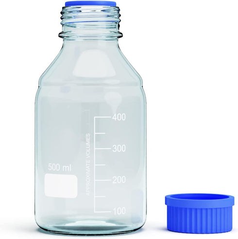 500ML Storage Glass Bottles, 2pcs Round Media Storage Bottle, Borosilicate Glass with GL45 Blue Cap